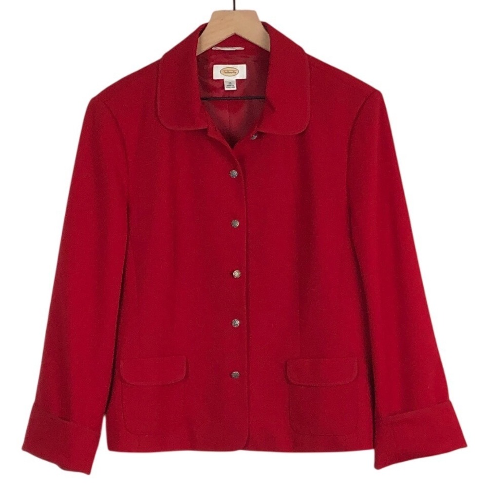 VTG TALBOT'S Italian Wool Blend Blazer Jacket Sz 16 Red Silver Buttons Cuffed EC